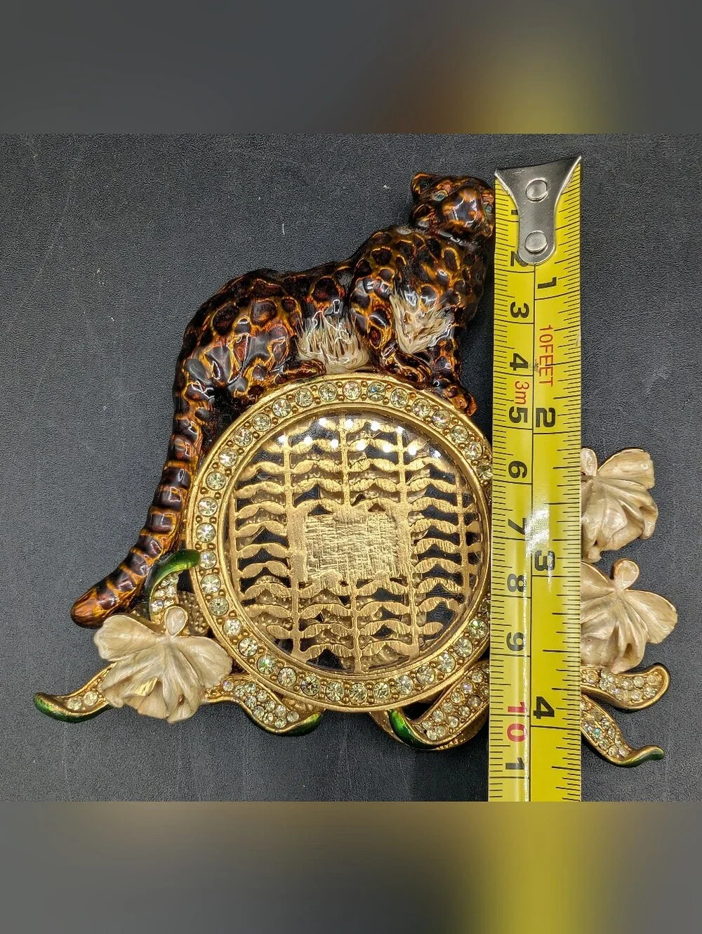 Two’s Company Gold Tone Enameled Jeweled Leopard Orchids Photo Frame, Crystals